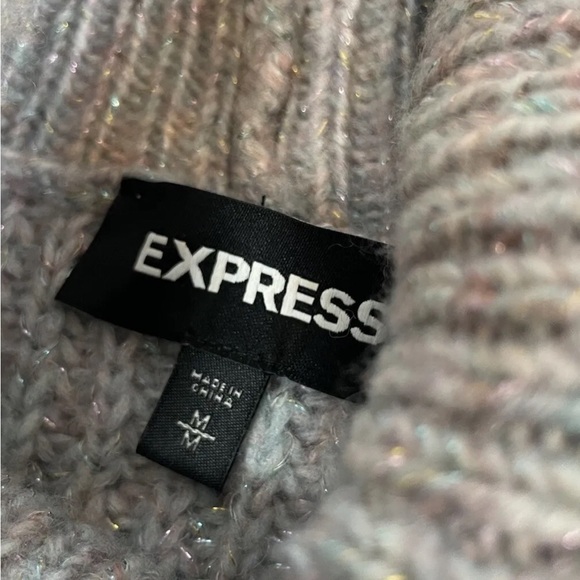 Express Gray Rainbow Metallic Oversized Slouchy Turtleneck Knit Sweater size M‎ - Picture 8 of 15